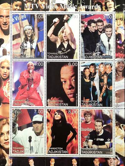 ↓君缘收藏747期☞钱币邮品↓无佣金、可寄存、满30元包邮  - 塔吉克斯坦邮票，2000年MTV音乐录影带大奖音乐人邮票小版张