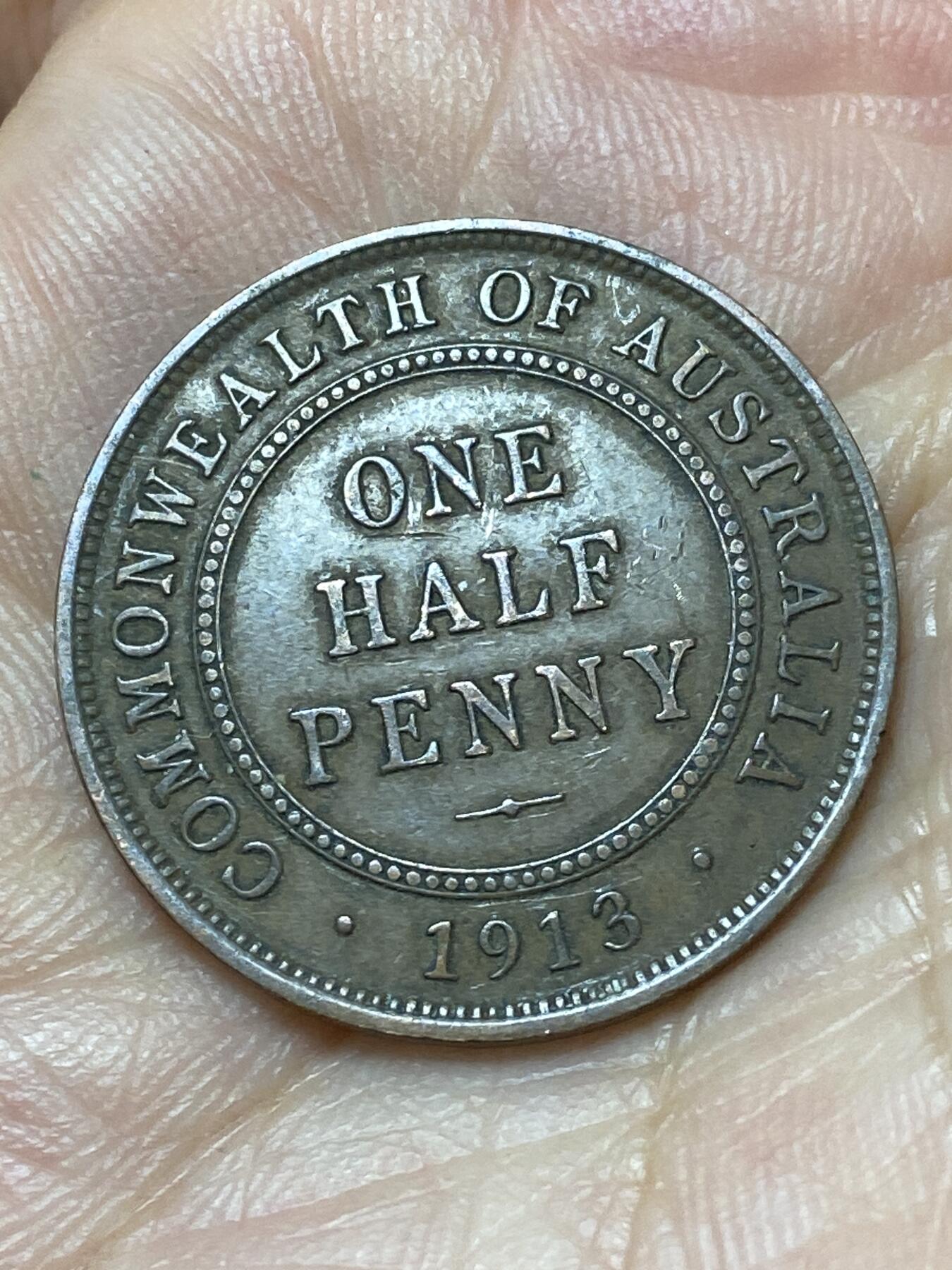 2026年第二十九场(总第一百九十八场）英国一线回流散币新年初九特拍场第一场(免佣金) 澳大利亚🇦🇺1913年1/2便士(乔治五世时期，L版伦敦造，Narrow date–窄日期版)