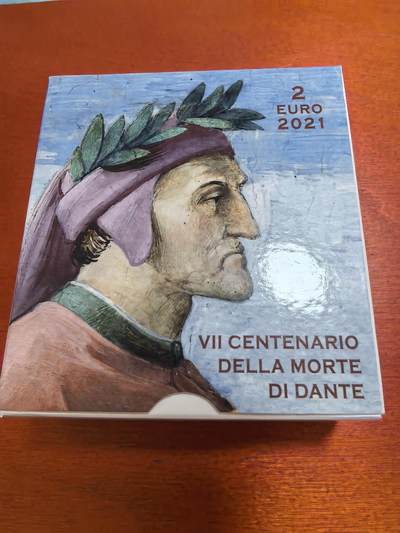长老汇马年精选第一场拍卖 - 2021梵蒂冈但丁逝世700周年2欧元精制双金属币，9300枚，盒证全