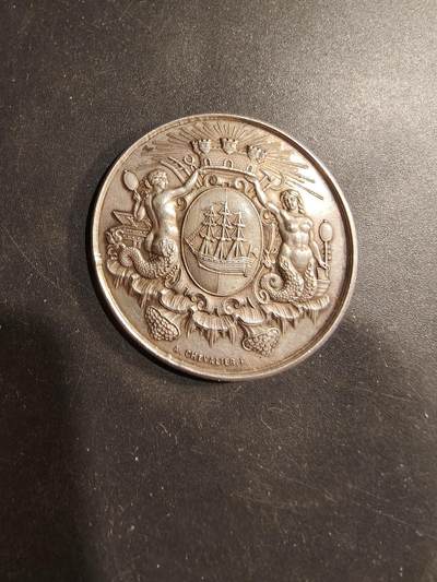 老王徽章第183期 - 法国迪耶普储蓄银行大银章    950银    直径37mm    重量21.6g