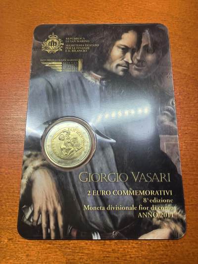 长老汇马年精选第一场拍卖 -  2011圣马力诺瓦萨利诞辰500周年2欧元双金属币卡装，克书标价45美金