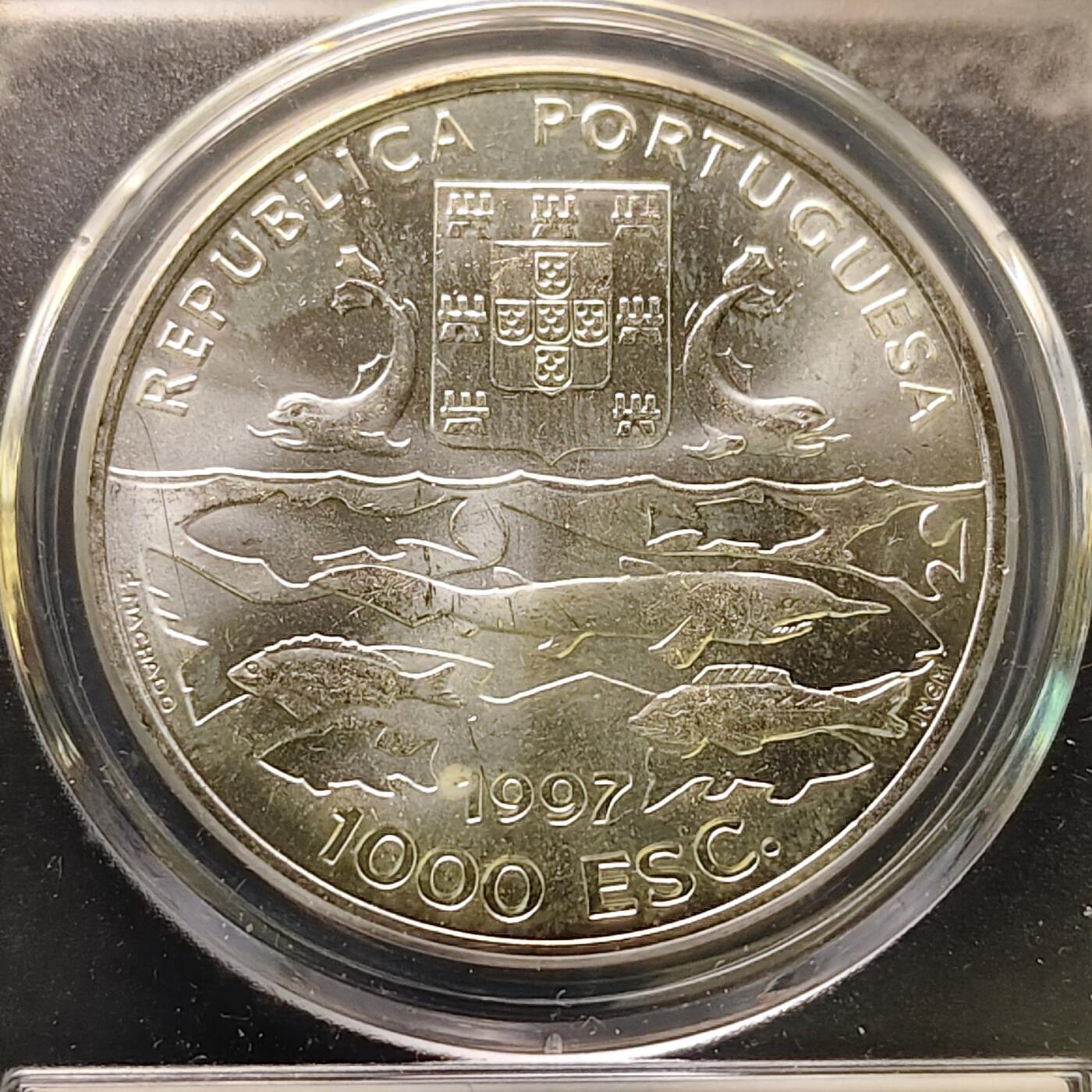 【全场包邮】纯粹捡漏拍505场 葡萄牙1997年1000埃斯库多葡萄牙海洋探险队100周年克朗型纪念银币【40毫米28克50%】-公博MS67