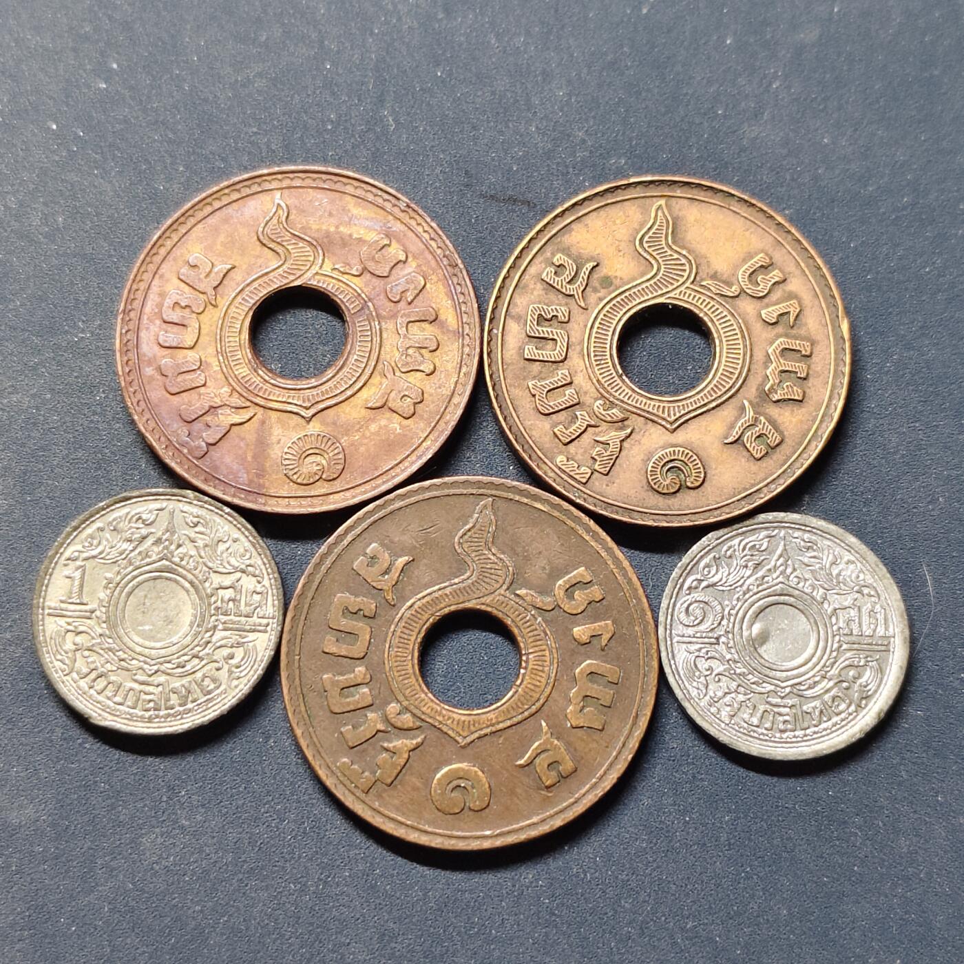 【全场包邮】纯粹捡漏拍504场-更新中 泰国1939-1944年拉玛八世1萨当各版本5枚一组