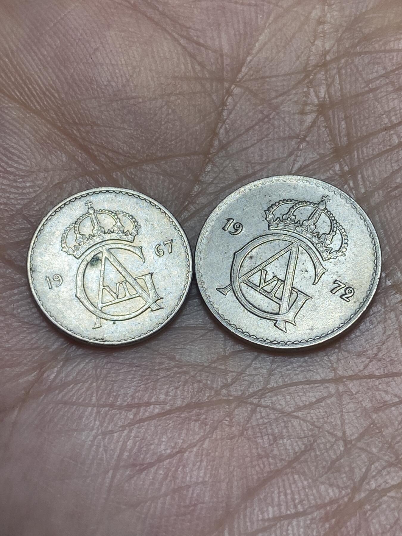 2026年第二十八场(总第一百九十七场）新春初七特拍场(佣金3%最低1元) 瑞典🇸🇪1967年10欧尔，1972年25欧尔(古斯塔夫六世第二版)