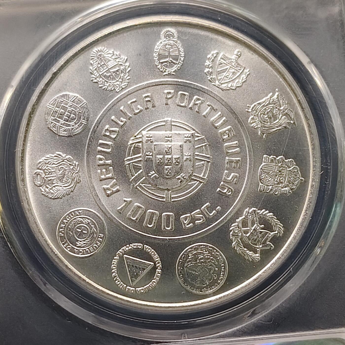 【全场包邮】纯粹捡漏拍505场 葡萄牙2000年1000埃斯库多伊比利亚美洲第四组马系列鲁西塔诺马克朗型纪念银币【40毫米28克50%】-公博MS67