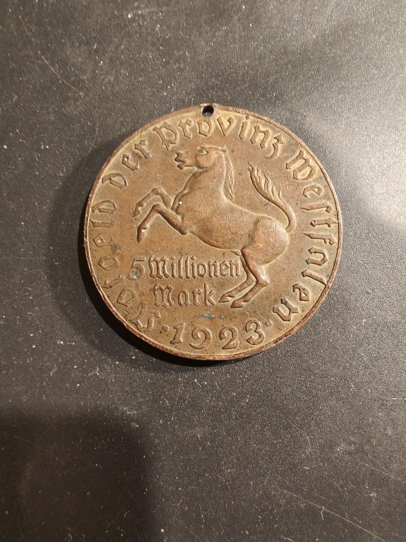 老王徽章第183期 德国魏玛时期威斯特伐利亚省500万马克铜代币