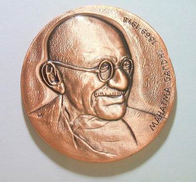 法国1986年 世界伟人圣雄甘地 高浮雕精制大铜章 50MM - 法国1986年 世界伟人圣雄甘地 高浮雕精制大铜章 50MM