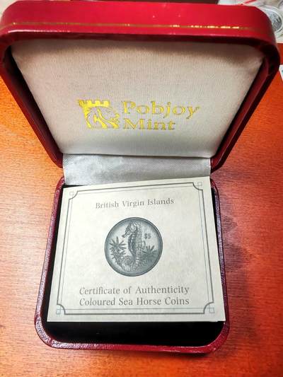 长老汇马年精选第十六场拍卖 - 2014英属维尔京群岛海马5元钛合金币，盒证全，5000枚，市场价高