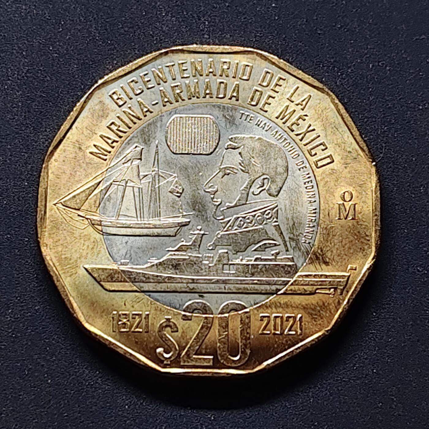 【全场包邮】纯粹捡漏拍504场-更新中 墨西哥2021年20比索墨西哥海军成立二百周年双色纪念币