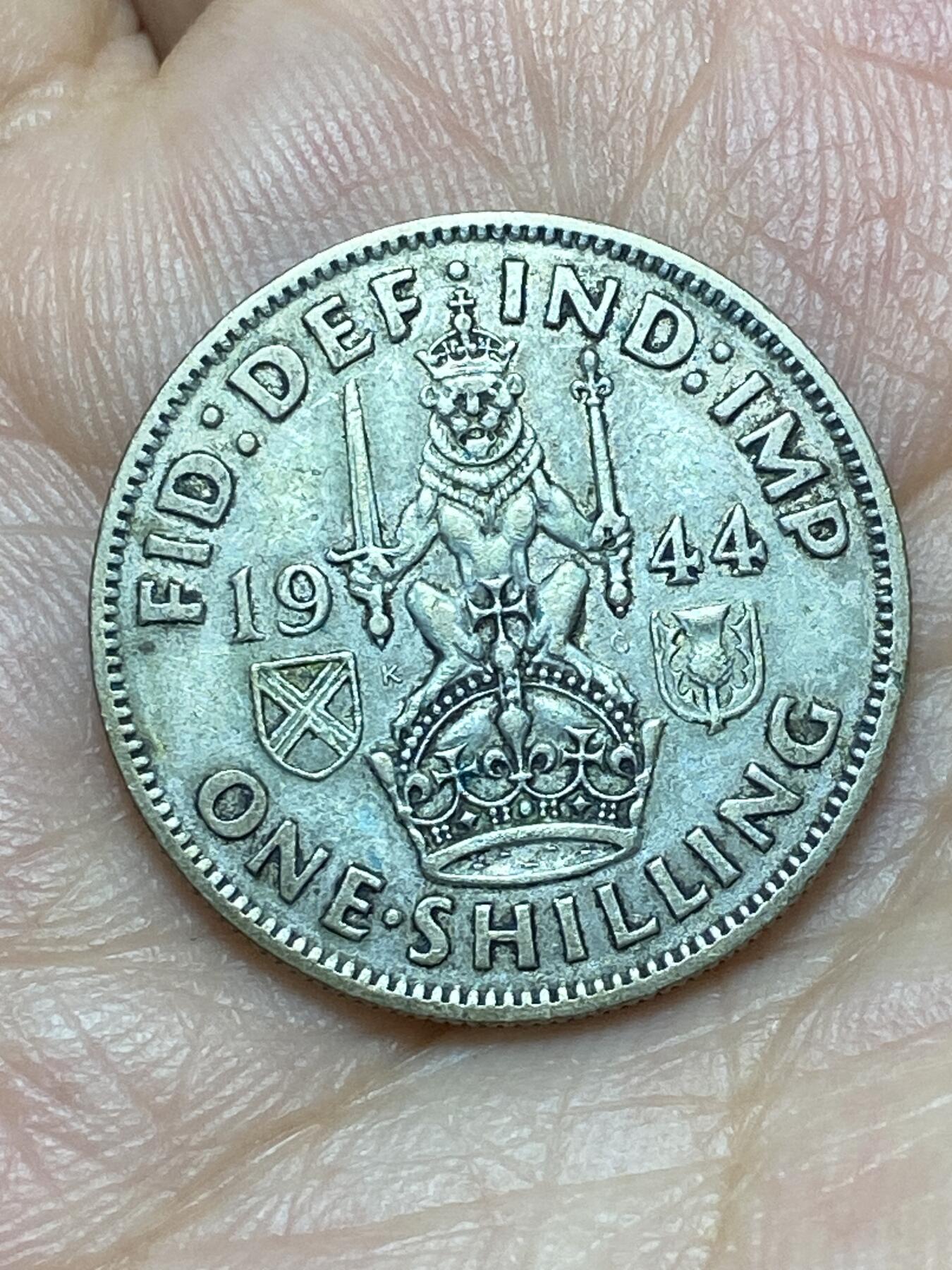 2026年第二十九场(总第一百九十八场）英国一线回流散币新年初九特拍场第一场(免佣金) 英国🇬🇧1944年1先令银币(乔治六世第一版，苏格兰坐狮版，500银)