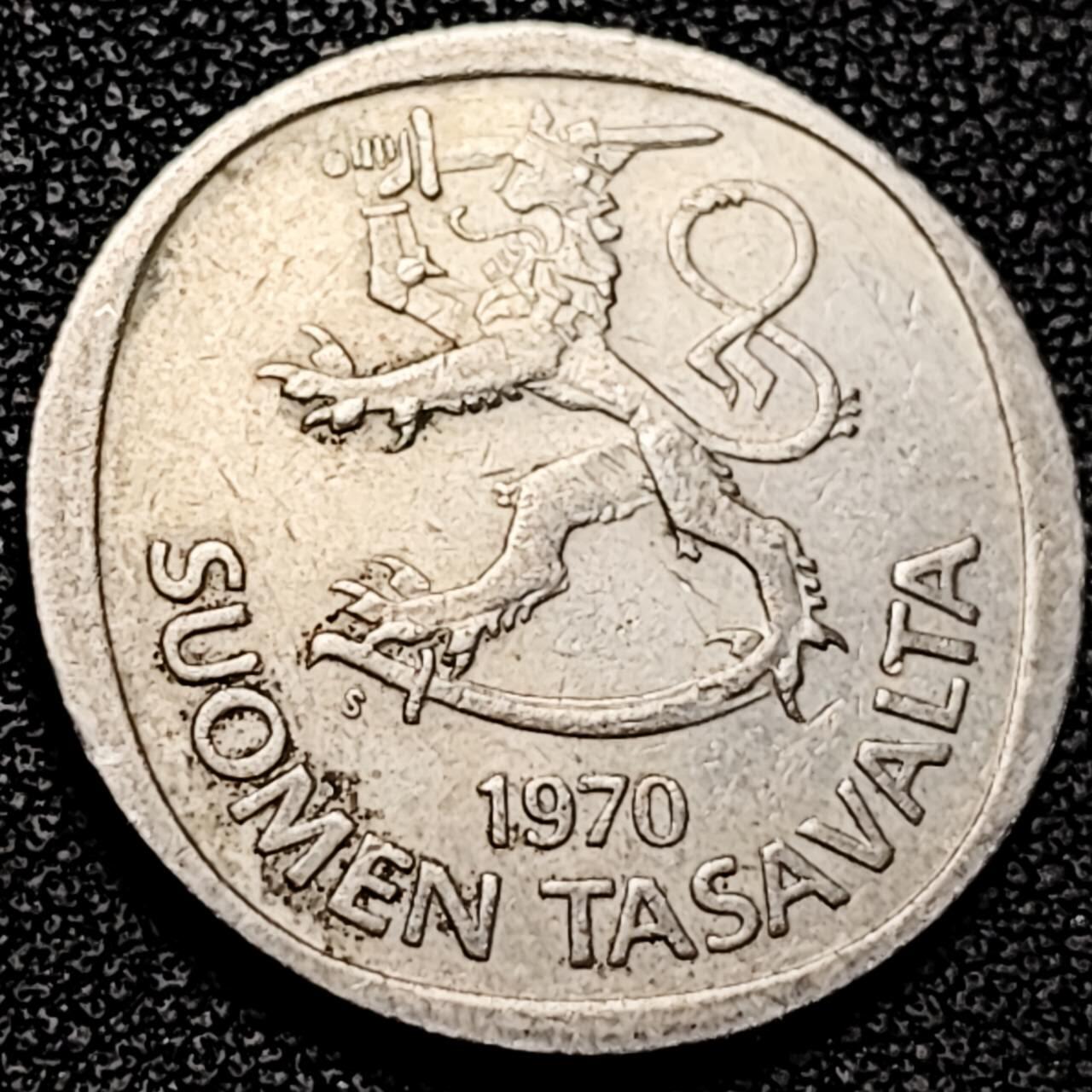 泉币菌-第193场- 新年第一场 新年快乐 本场拍品多 请提前出价 1970年 芬兰 1马克 镍铜硬币 立狮 纪念币铜钱 