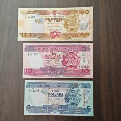 【礼羽收藏】🌏世界钱币拍卖125期 - （一组3张）【UNC】大洋洲 所罗门群岛 5.10.100 