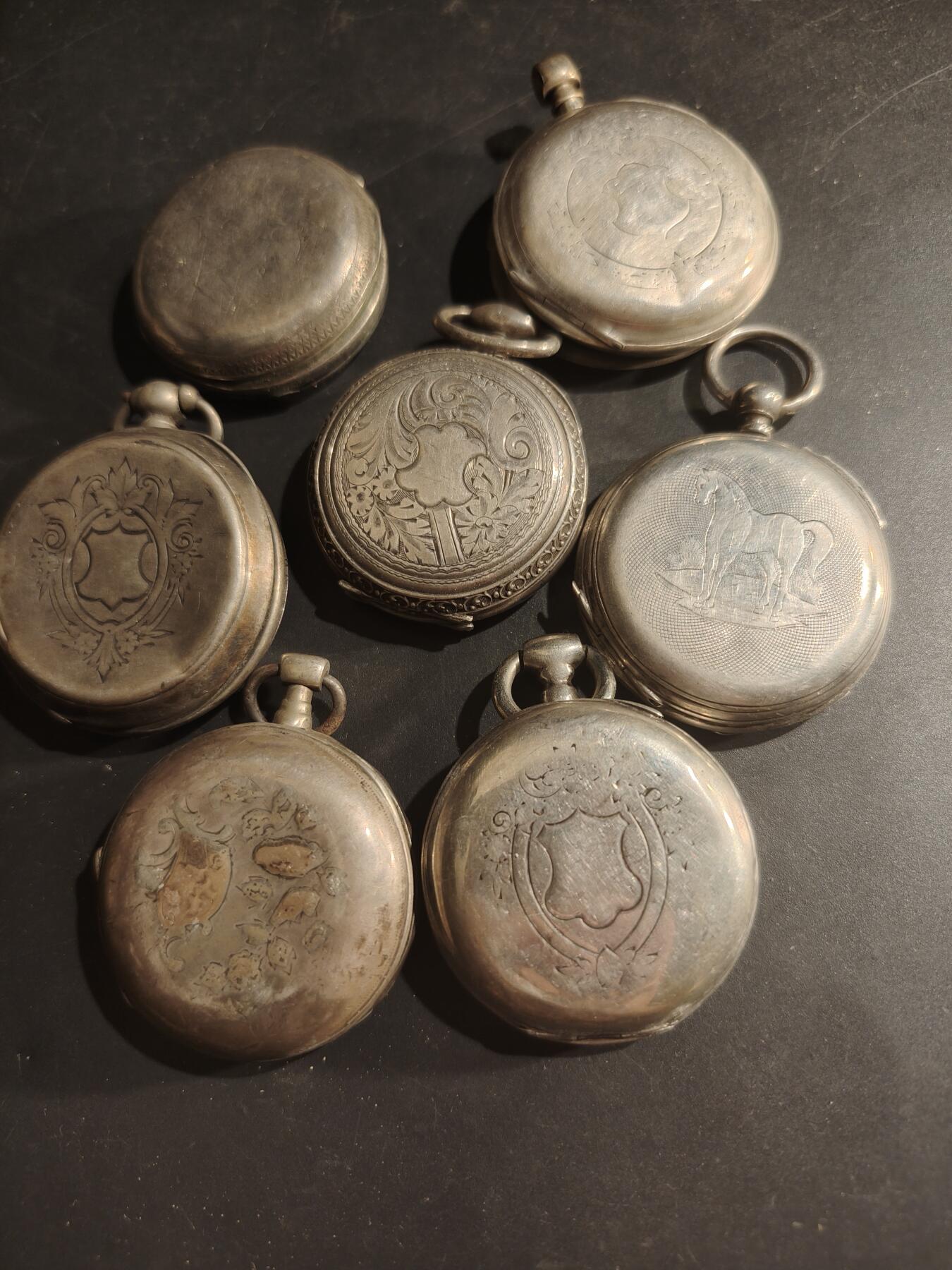 老王徽章第183期 法国怀表壳一组    螃蟹银标    193.7g