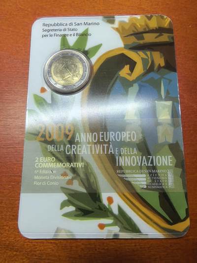 长老汇马年精选第十三场拍卖 - 2009圣马力诺创新2欧元双金属币卡装，克书标价55美金