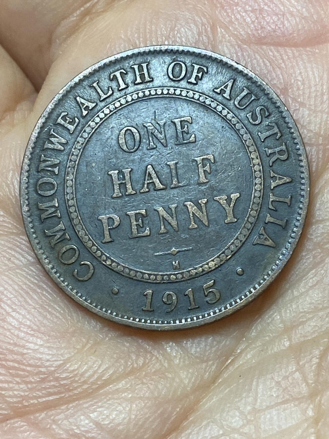 2026年第二十九场(总第一百九十八场）英国一线回流散币新年初九特拍场第一场(免佣金) 稀少大特年–澳大利亚🇦🇺1915年1/2便士(乔治五世时期，H标喜敦厂造)