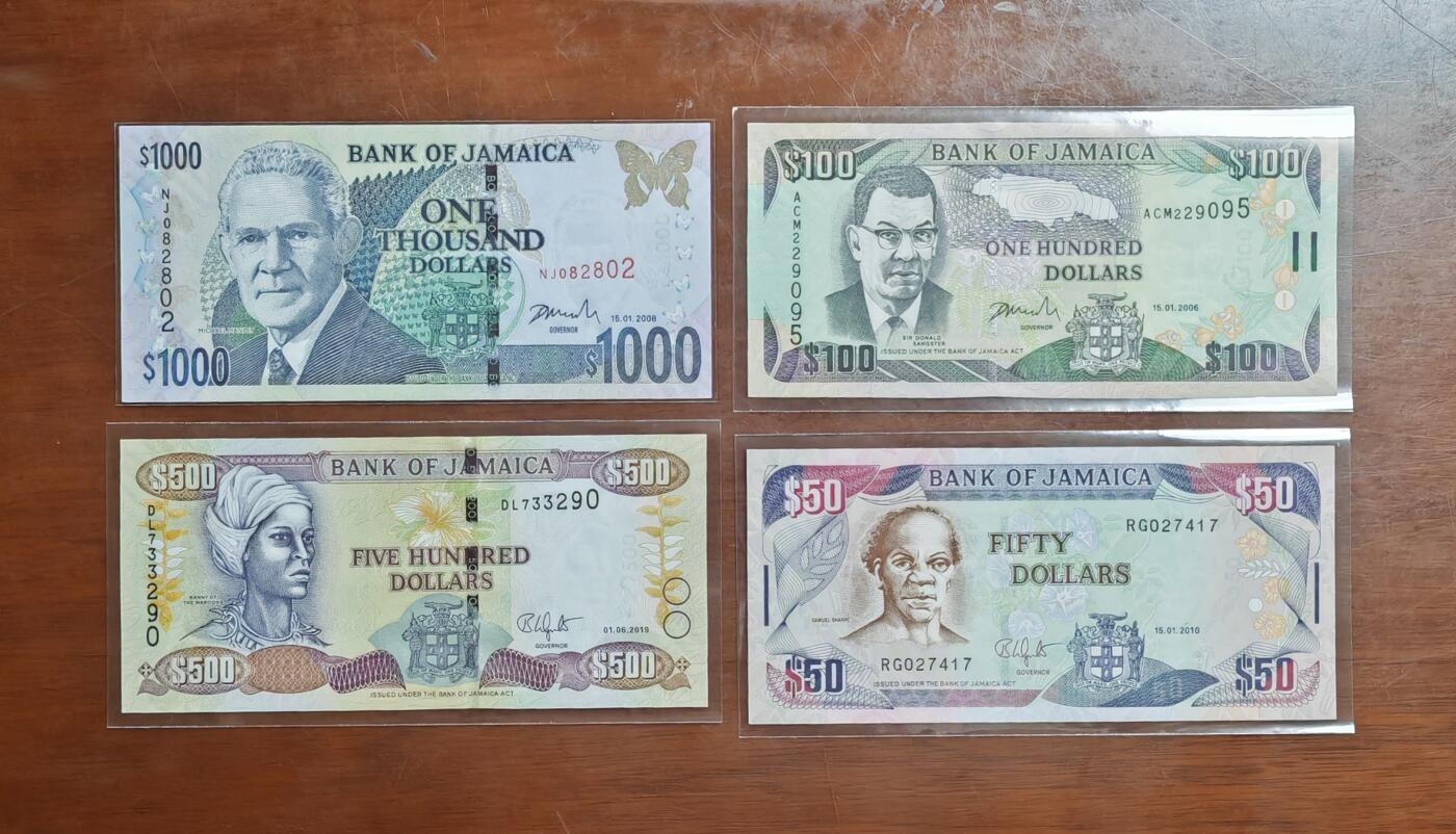 【礼羽收藏】🌏世界钱币拍卖125期 （一组4张）【UNC】美洲 牙买加 50.100.500.1000