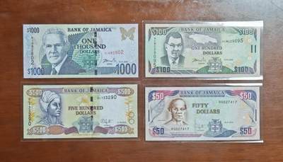 【礼羽收藏】🌏世界钱币拍卖125期 - （一组4张）【UNC】美洲 牙买加 50.100.500.1000