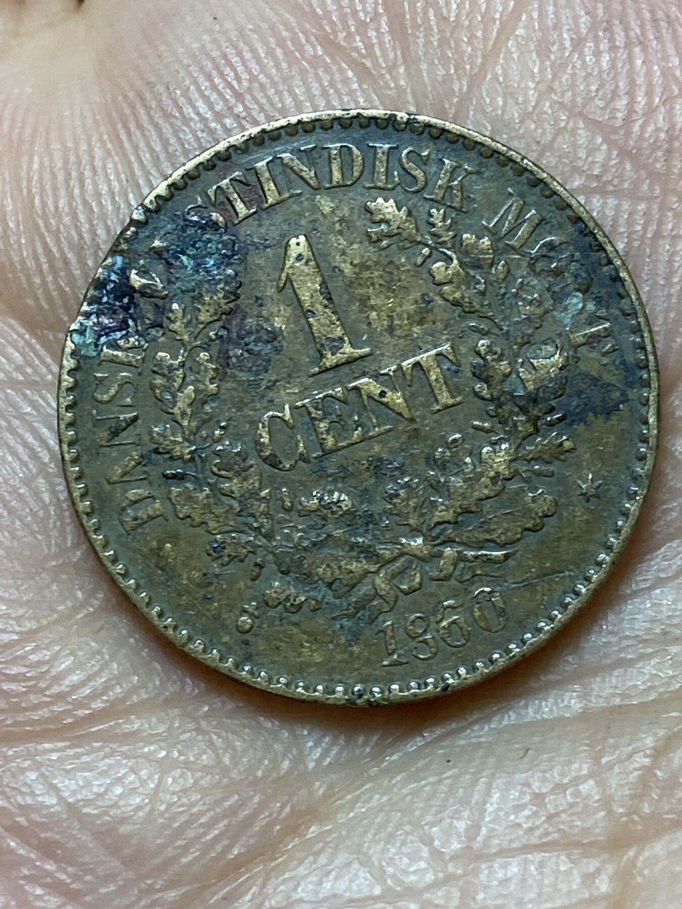 2026年第二十九场(总第一百九十八场）英国一线回流散币新年初九特拍场第一场(免佣金) 少见–丹属西印度群岛1860年1分(弗雷德里克七世时期，o版德国汉堡阿尔托纳造，关门年仅发行2年)