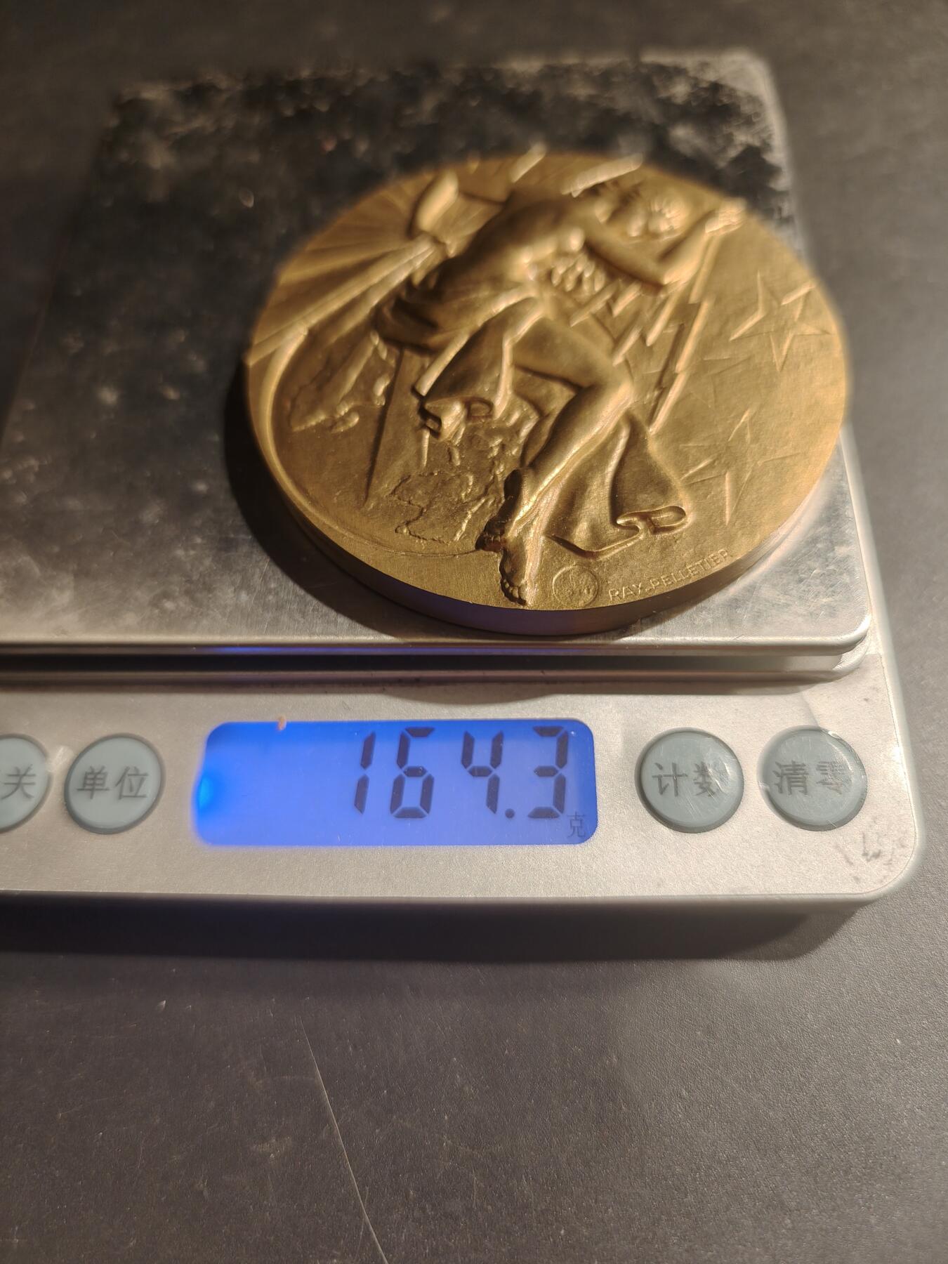 老王徽章第183期 法国电气工程总工会大铜章     原盒     直径66mm     重量164.3g