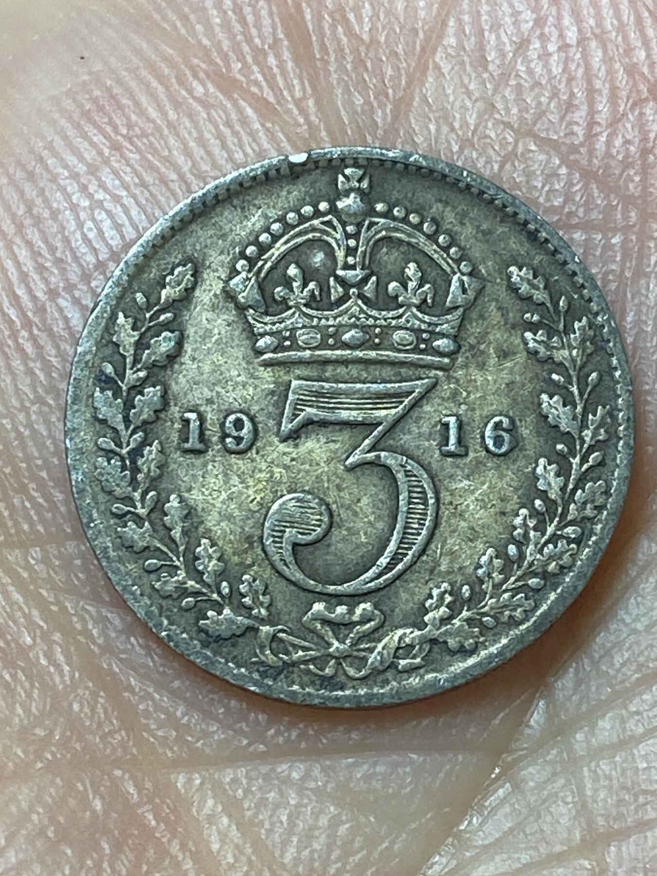 2026年第二十九场(总第一百九十八场）英国一线回流散币新年初九特拍场第一场(免佣金) 英国🇬🇧1916年3便士银币(乔治五世第一版，925高银)