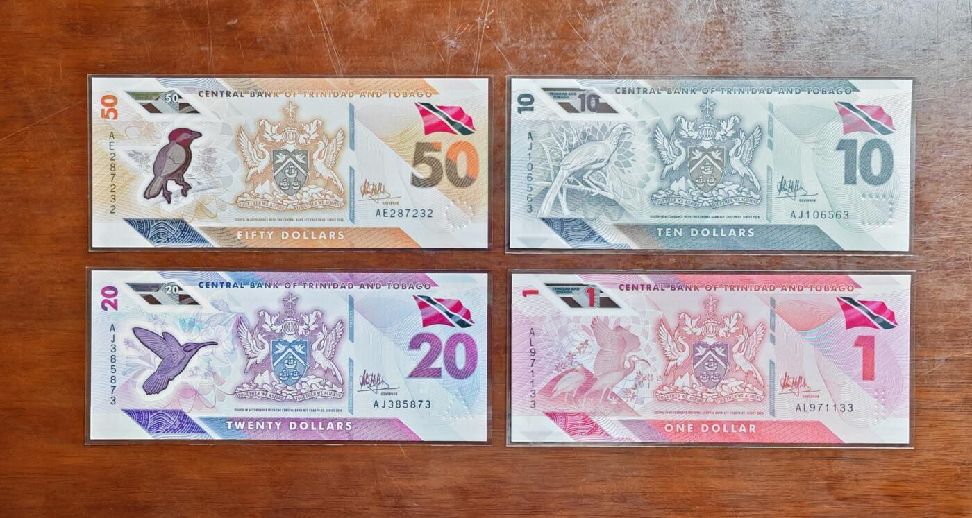 【礼羽收藏】🌏世界钱币拍卖125期 （一组4张）【UNC】美洲 特立尼达和多巴哥 1.10.20.50 塑料钞