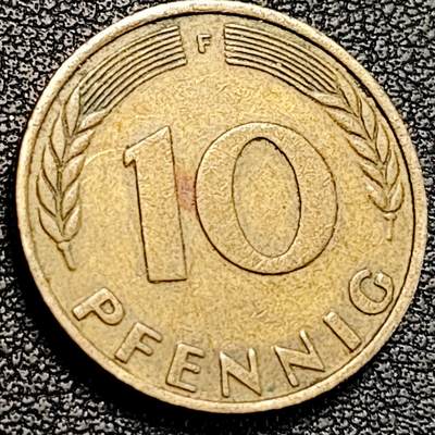 泉币菌-第194场- 新年快乐 新年第二场 本场拍品多 请提前出价 - 联邦德国1950年 10芬尼硬币 橡树麦穗  银行版 21.5mm