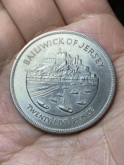 2026年第二十九场(总第一百九十八场）英国一线回流散币新年初九特拍场第一场(免佣金) - 好品英属泽西岛🇯🇪1977年25便士克朗型大币(伊丽莎白二世登基25周年银禧纪念币)