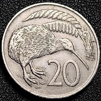 泉币菌-第194场- 新年快乐 新年第二场 本场拍品多 请提前出价 - 1973年 英属新西兰20分镍币 几维鸟  伊丽莎白二世女王 28.5mm 