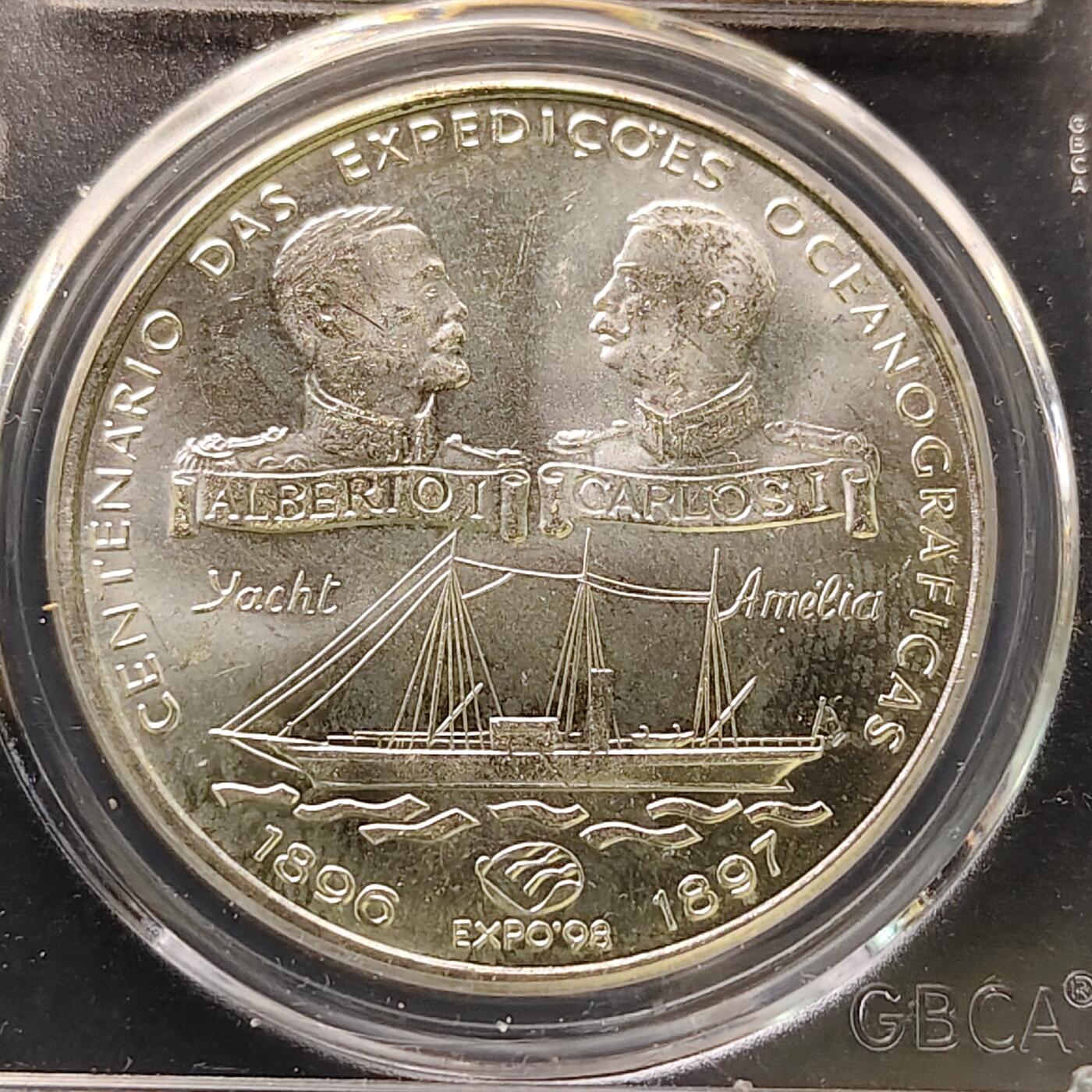 【全场包邮】纯粹捡漏拍505场 葡萄牙1997年1000埃斯库多葡萄牙海洋探险队100周年克朗型纪念银币【40毫米28克50%】-公博MS67