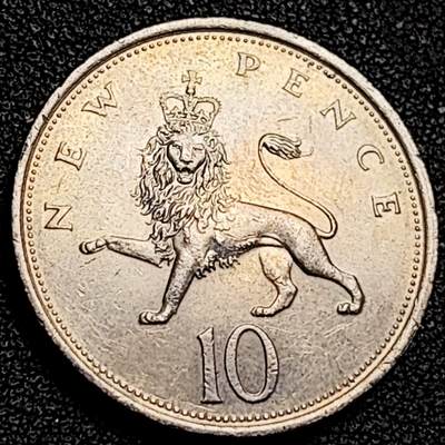 泉币菌-第194场- 新年快乐 新年第二场 本场拍品多 请提前出价 - 英国大镍币 英国1975年 10便士铜镍币 28.5mm 伊丽莎白二世女王 皇冠狮子