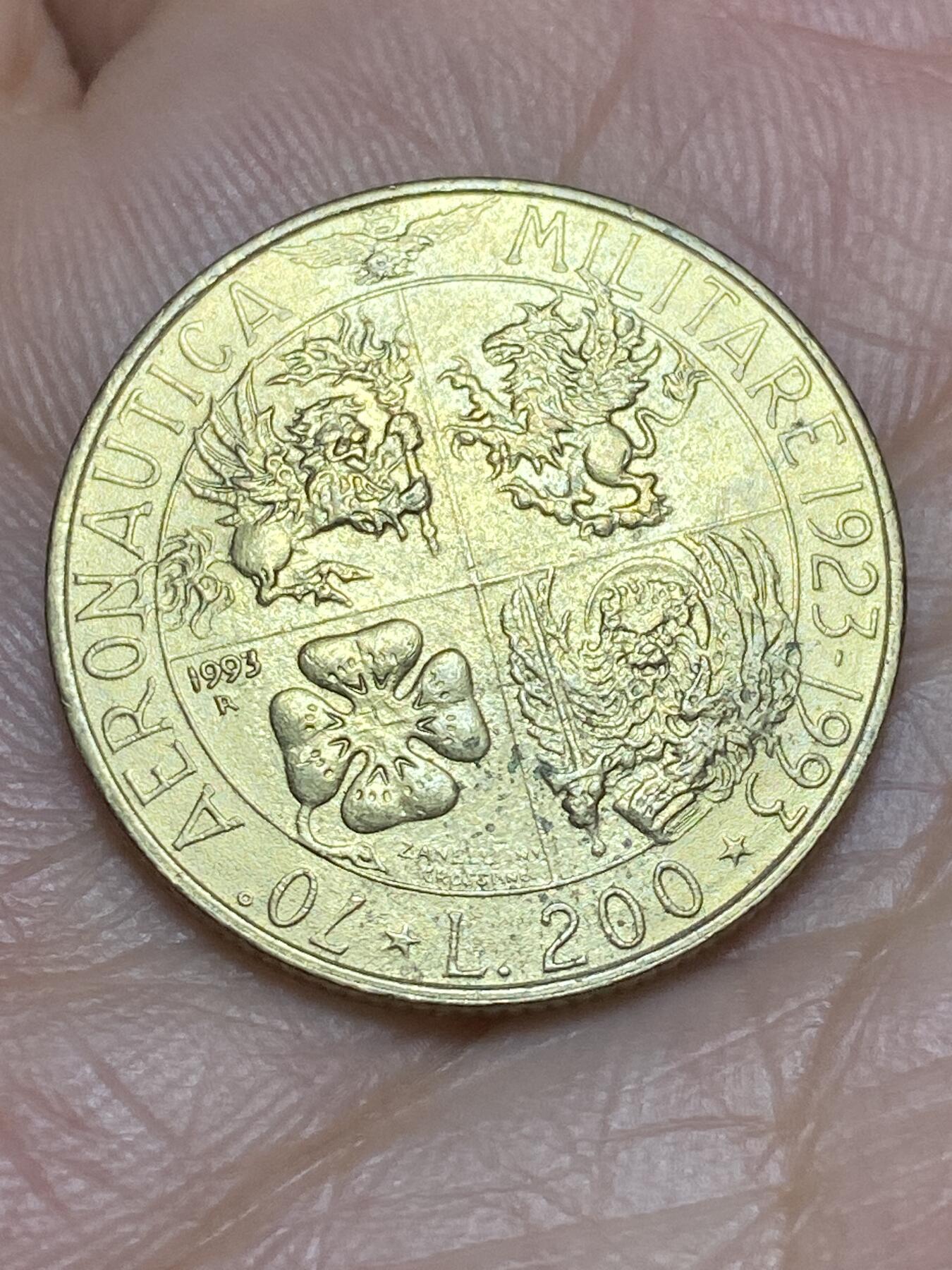 2026年第二十八场(总第一百九十七场）新春初七特拍场(佣金3%最低1元) 意大利🇮🇹1993年200里拉(空军建立70周年纪念币)