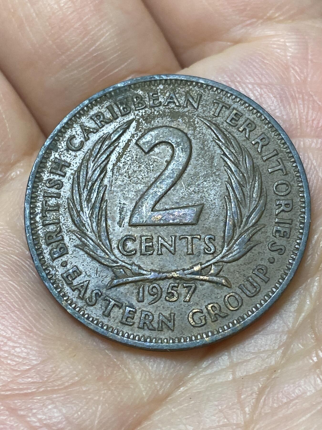 2026年第二十九场(总第一百九十八场）英国一线回流散币新年初九特拍场第一场(免佣金) 英属加勒比领地1957年2分(伊丽莎白二世青年带冠)