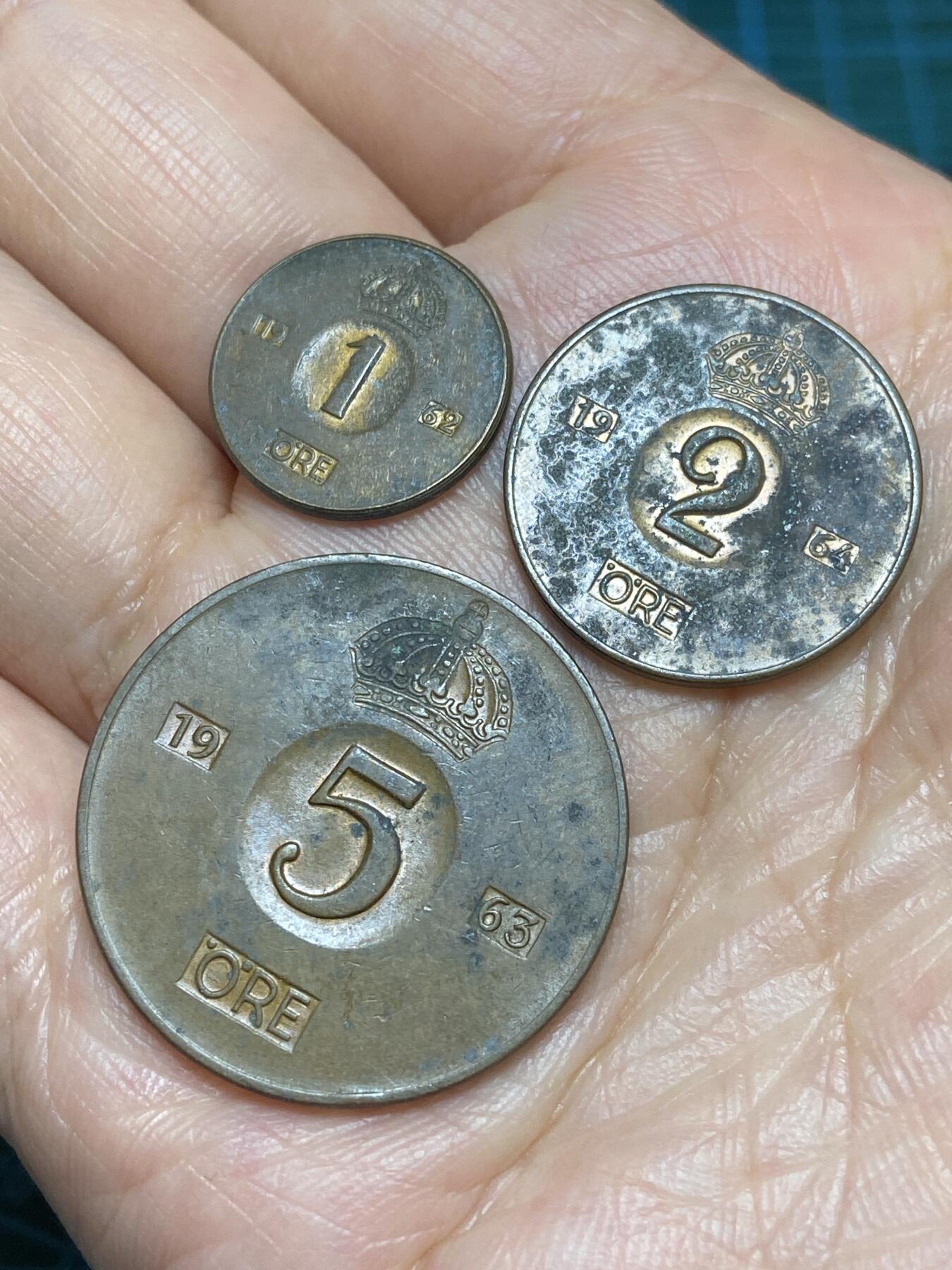 2026年第二十八场(总第一百九十七场）新春初七特拍场(佣金3%最低1元) 瑞典🇸🇪3枚：1962年1欧尔，1964年2欧尔，1963年5欧尔(古斯塔夫六世时期后期U标)