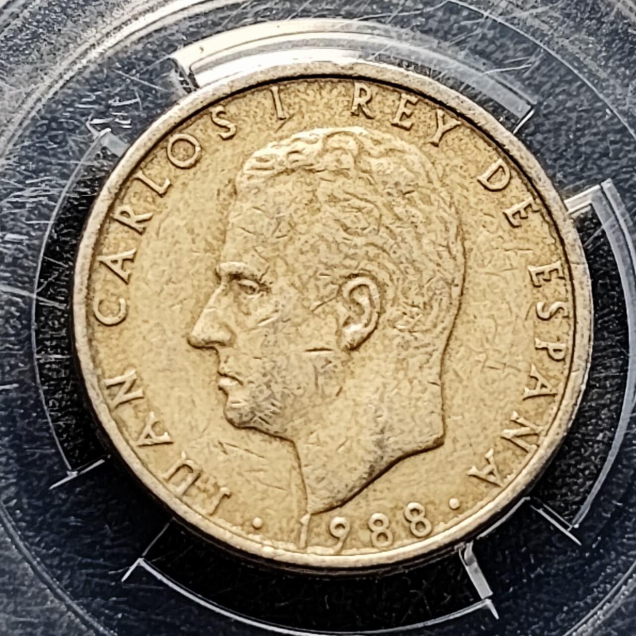 泉币菌-第193场- 新年第一场 新年快乐 本场拍品多 请提前出价 厚重 西班牙100比塞塔 双柱 卡洛斯一世国王 铜币 24.5mm 