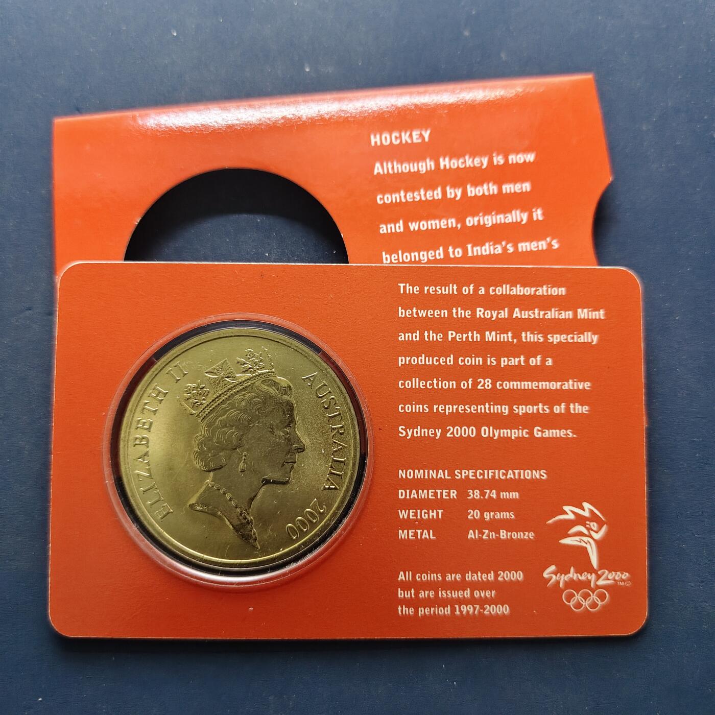 【全场包邮】纯粹捡漏拍504场-更新中 澳大利亚2000年5元悉尼奥运会曲棍球官方卡装纪念币