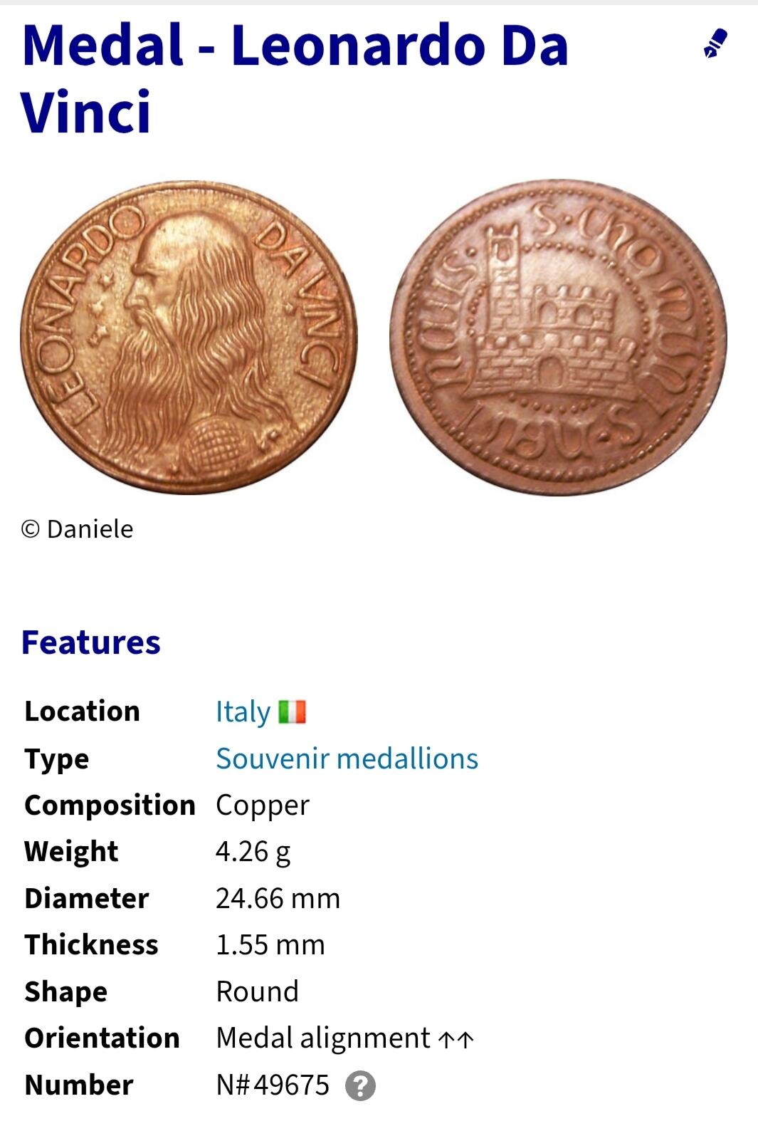 2026年第二十九场(总第一百九十八场）英国一线回流散币新年初九特拍场第一场(免佣金) 意大利🇮🇹达芬奇纪念章