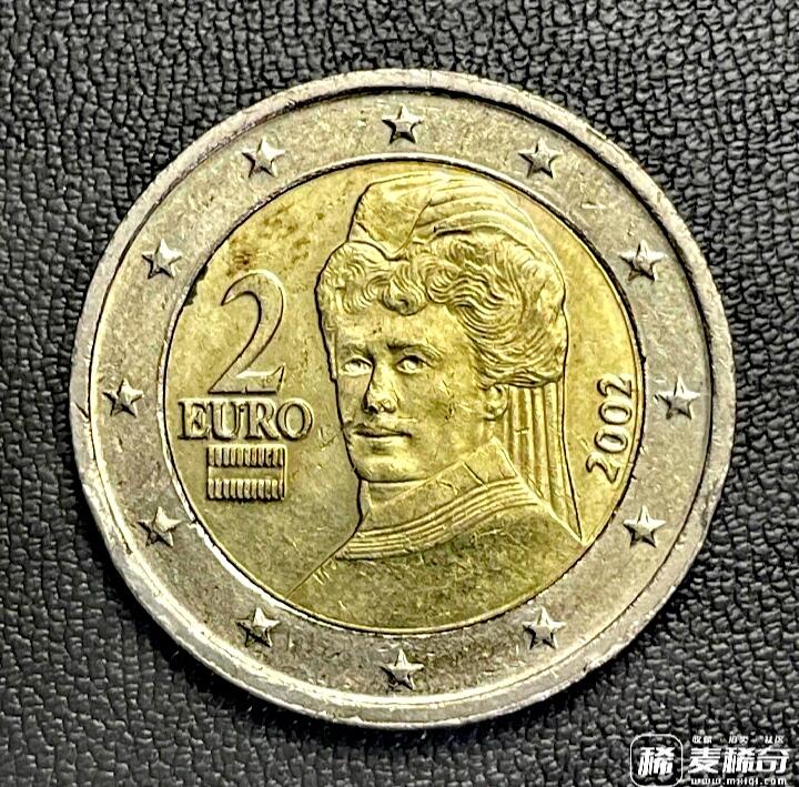 全新奥地利2002年2欧元双金属双色靓品硬币