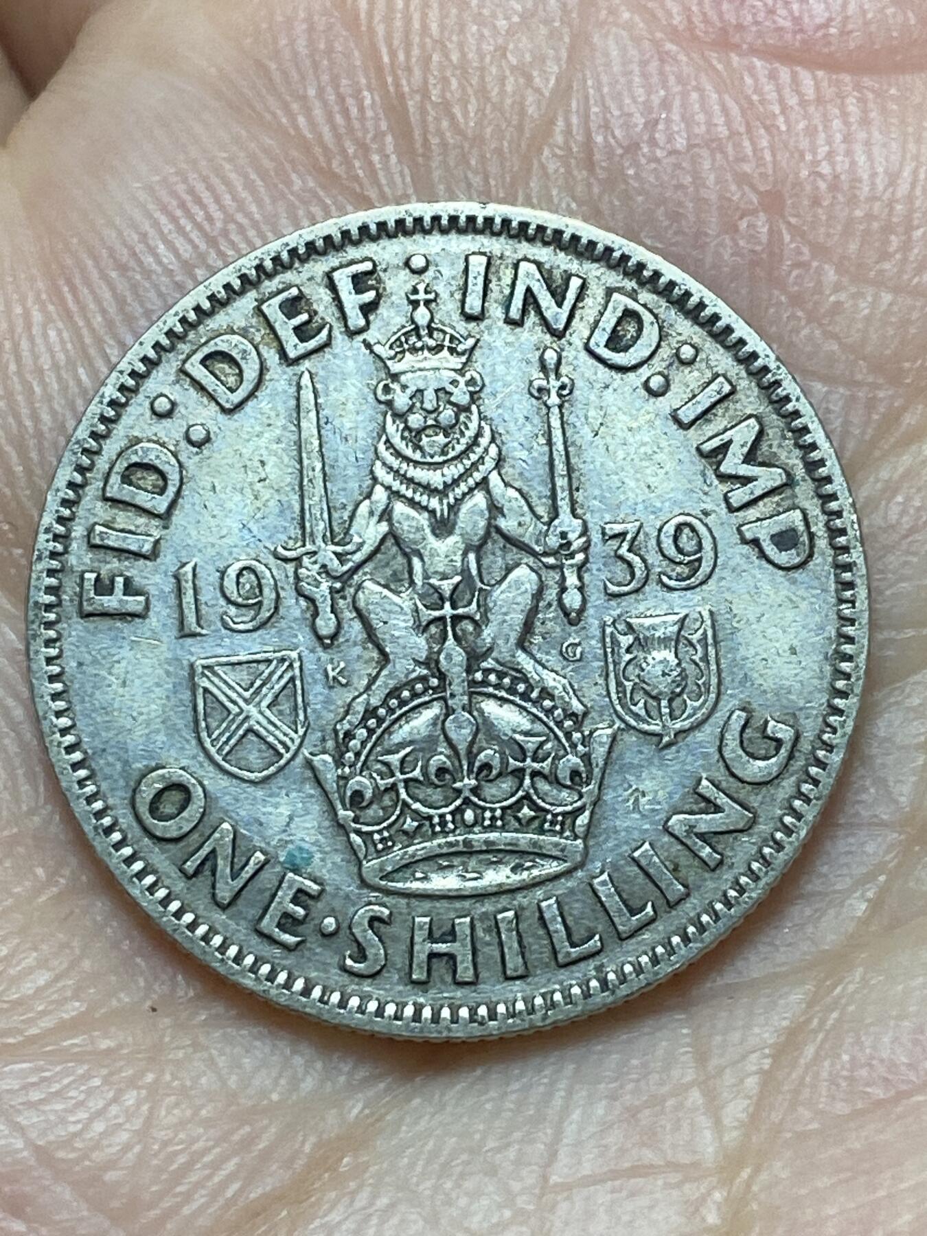 2026年第二十九场(总第一百九十八场）英国一线回流散币新年初九特拍场第一场(免佣金) 英国🇬🇧1939年1先令银币(乔治六世第一版，苏格兰坐狮版，500银)