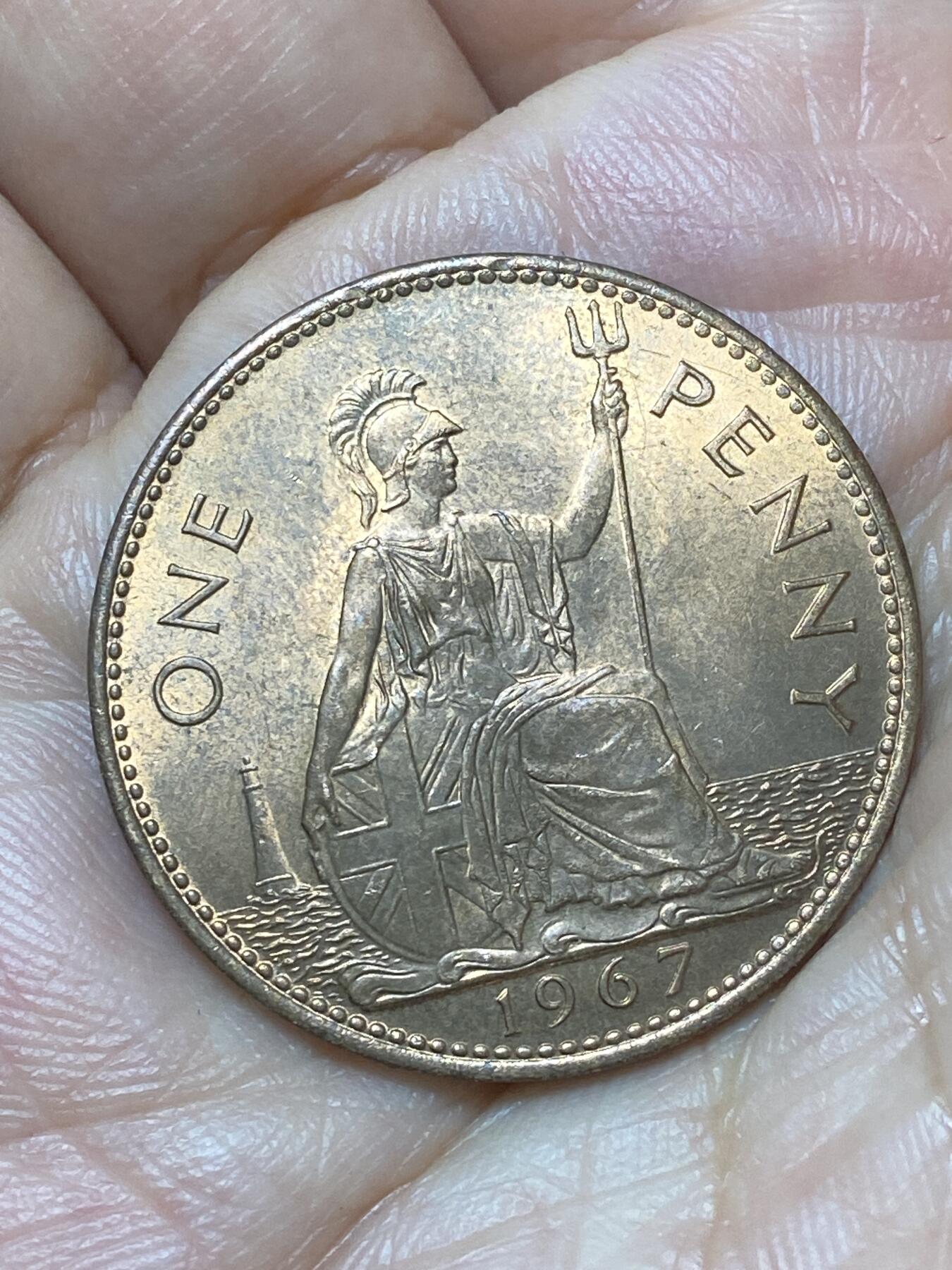 2026年第二十九场(总第一百九十八场）英国一线回流散币新年初九特拍场第一场(免佣金) 原光好品–英国🇬🇧1967年1便士(伊丽莎白二世青年桂冠第二版，普制币关门年)