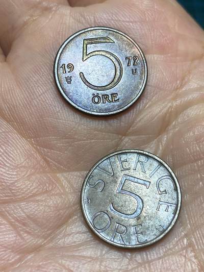 2026年第二十八场(总第一百九十七场）新春初七特拍场(佣金3%最低1元) - 瑞典🇸🇪1972年5欧尔，1977年5欧尔(古斯塔夫六世和卡尔十六世古斯塔夫时期)