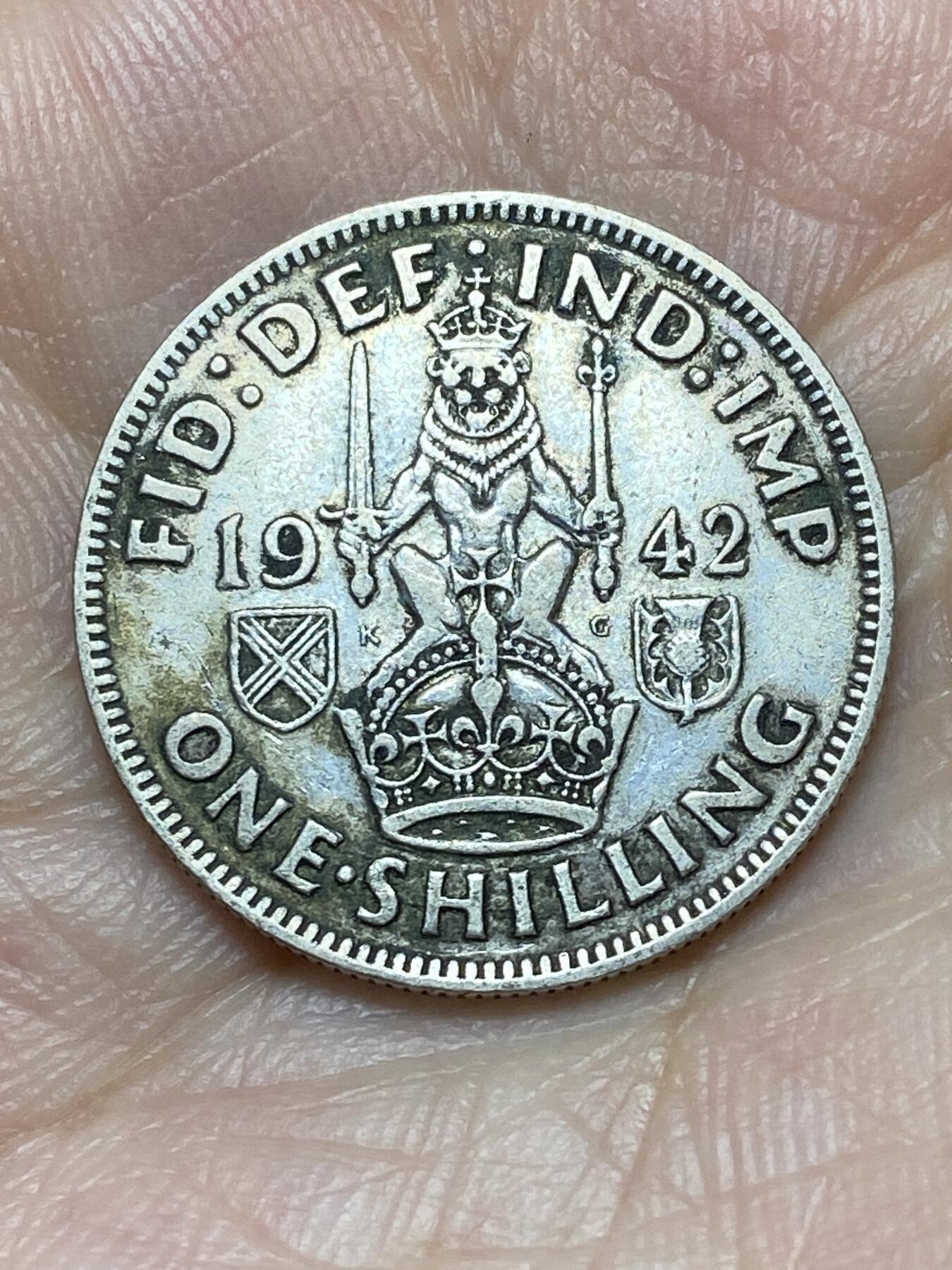 2026年第二十九场(总第一百九十八场）英国一线回流散币新年初九特拍场第一场(免佣金) 英国🇬🇧1942年1先令银币(乔治六世第一版，苏格兰坐狮版，500银)