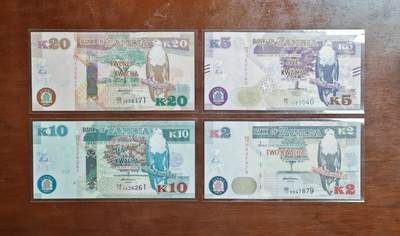 【礼羽收藏】🌏世界钱币拍卖125期 - （一组4张）【UNC】非洲 赞比亚 2.5.10.20