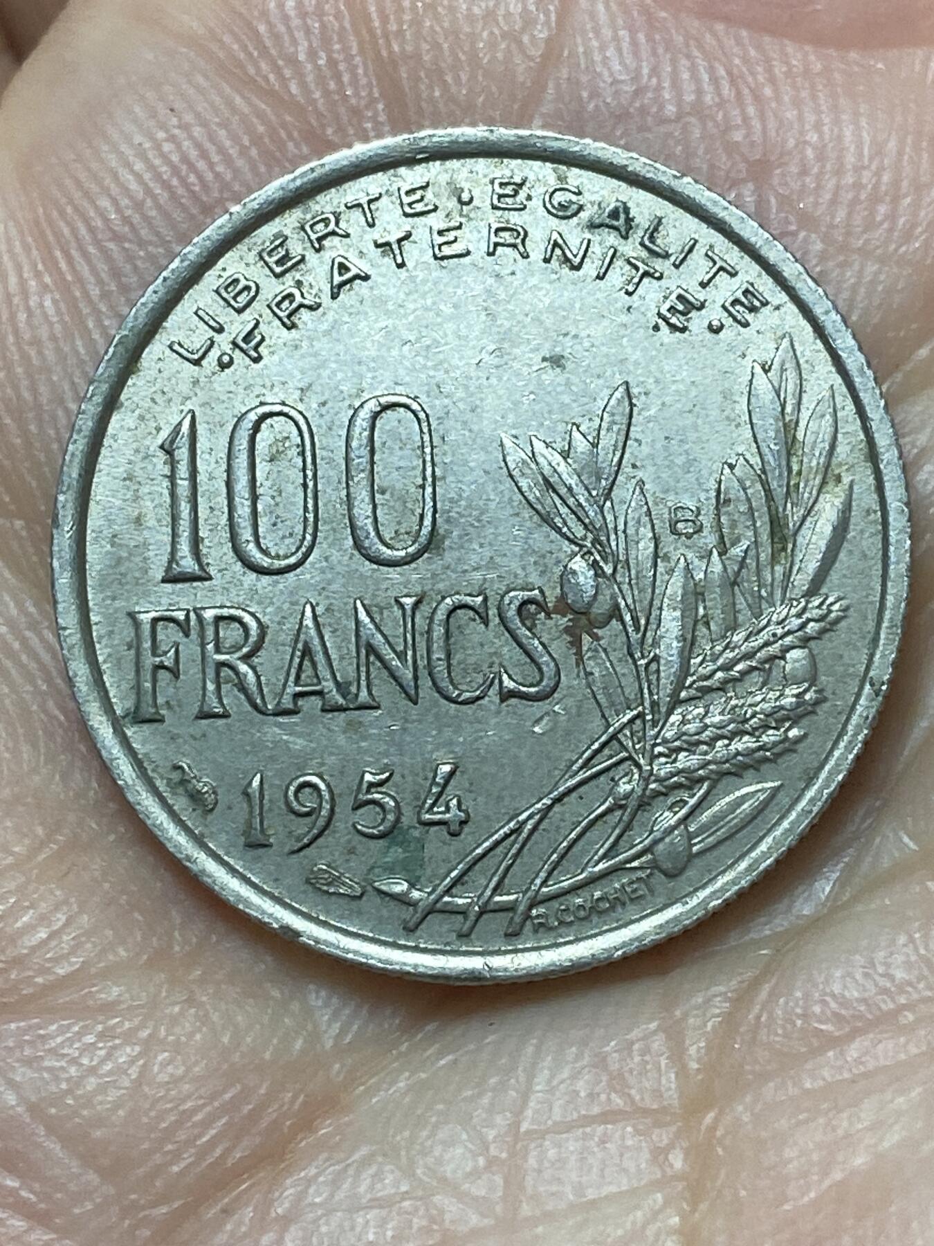 2026年第二十九场(总第一百九十八场）英国一线回流散币新年初九特拍场第一场(免佣金) 法兰西第四共和国1954年100法郎(B标，博蒙莱罗热造，首发年)