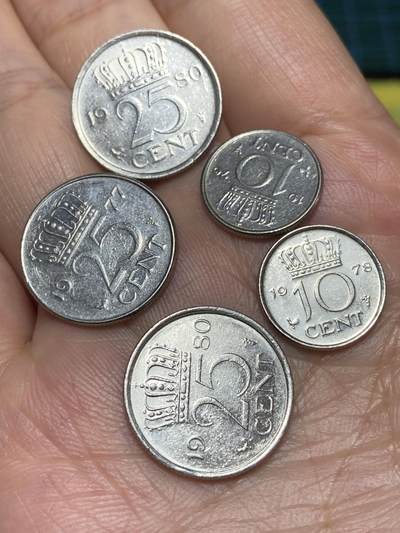 2026年第二十八场(总第一百九十七场）新春初七特拍场(佣金3%最低1元) - 荷兰🇳🇱5枚：1977年80年25分，1976年78年10分(Cock鸡标和Cock Star鸡加星标)