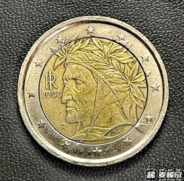 意大利2002年2欧元双金属双色靓品硬币