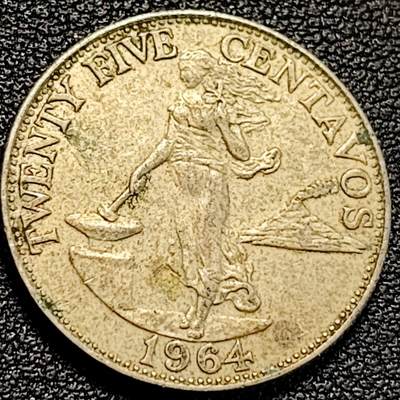 泉币菌-第194场- 新年快乐 新年第二场 本场拍品多 请提前出价 - 菲律宾25分镍币1964年 独立首版 火山女神 24MM