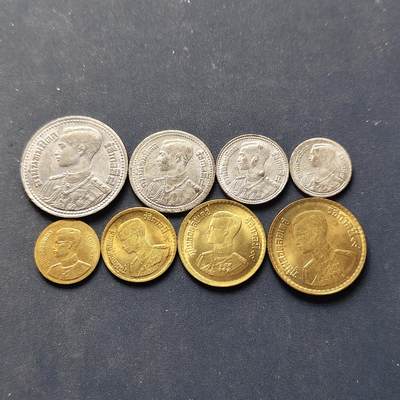 【全场包邮】纯粹捡漏拍504场-更新中 - 泰国拉玛八世1946年版4枚锡币套+拉玛九世1950年版4枚铜币套-共8枚BU品相一组