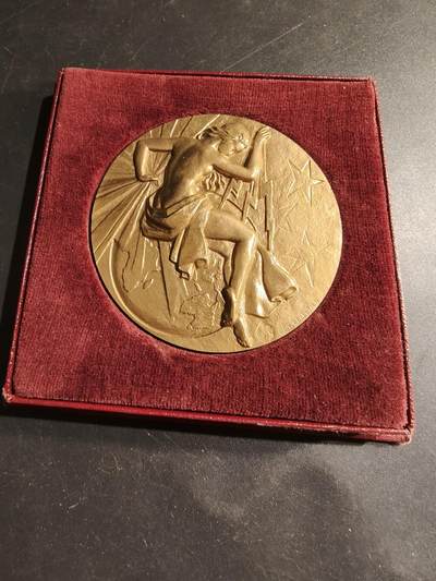 老王徽章第183期 - 法国电气工程总工会大铜章     原盒     直径66mm     重量164.3g