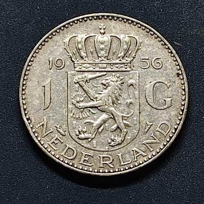 【全场包邮】纯粹捡漏拍504场 - 荷兰1956年朱莉安娜女王1盾银币【25毫米6.5克72%】