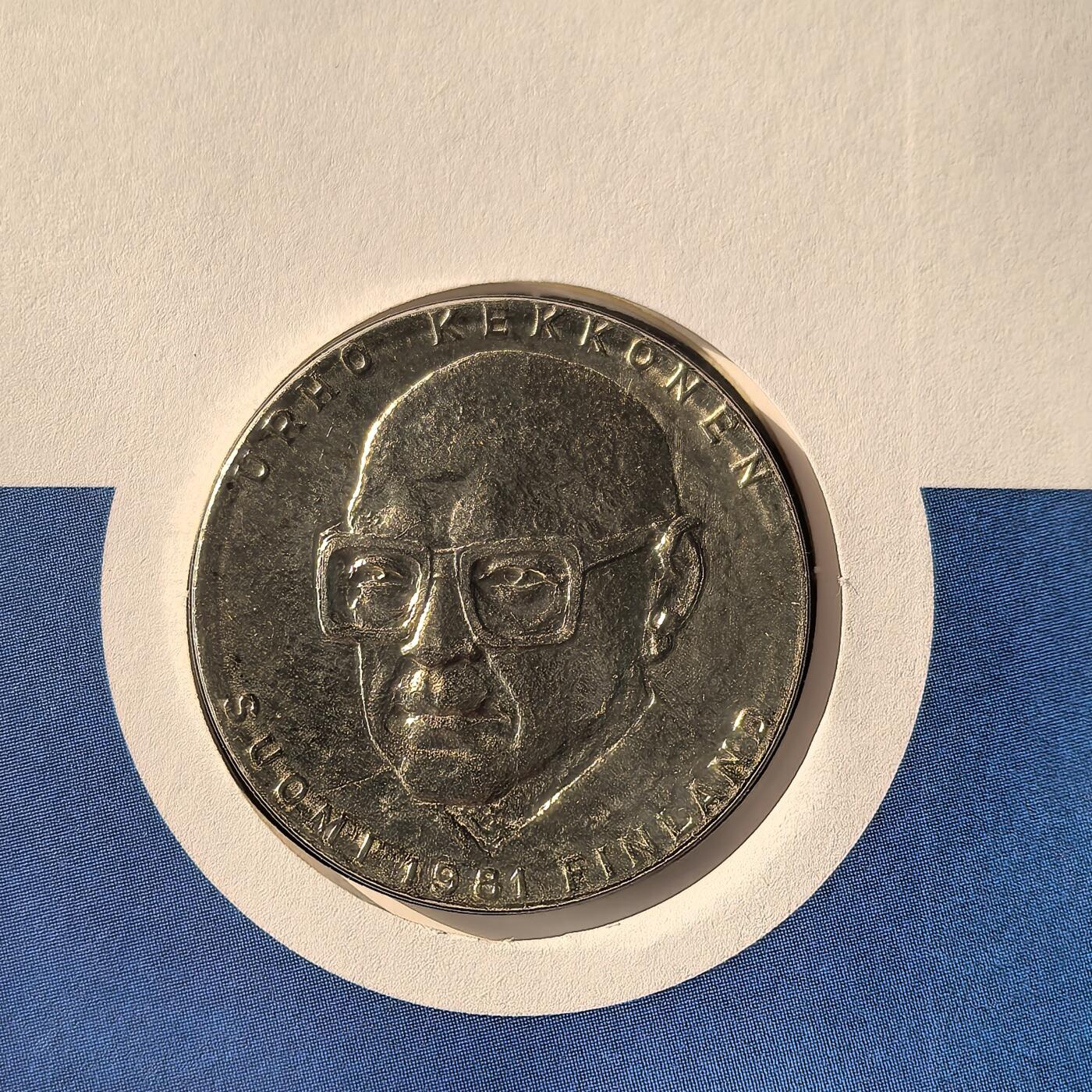 道一币馆币章第一百六十六场 邮币封 芬兰1981年总统凯科宁80岁生日50马克纪念银币